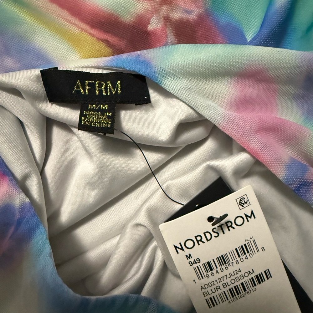 🆕 AFRM Mesh Lined Mini Dress Blur Blossom Colorful Size Medium - Picture 12 of 14